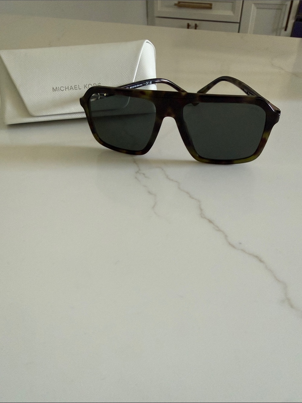 Michael Kors Tortoiseshell Frame Sunglasses with Dark Green Lenses